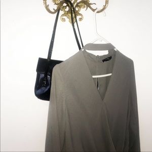 Dark Grey Long Steve Blouse V neck